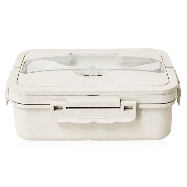 קופסת אוכל בנטו בצבע טבעי עשויה חיטה עם ידית נשיאה וחלוקה פנימית